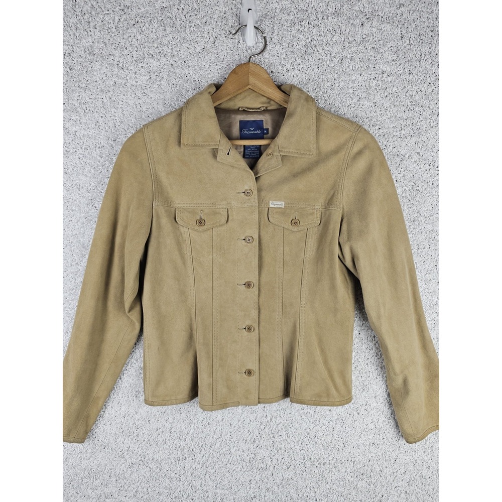 Faconnable Goatskin Leather Coat Jacket Women's‎ Medium Tan Button Down